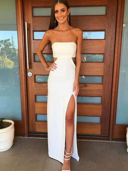 A Line Strapless White Prom Dress with ...